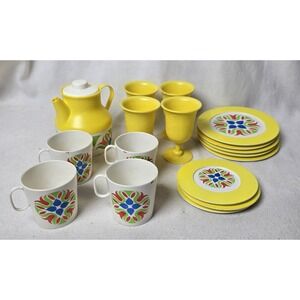 Chilton Yellow Floral Play Kitchen Set Plastic Vintage Toys-18 pcs